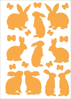 Satinier Schablone/ Aufkleber - 9 Hasen in Gold A5